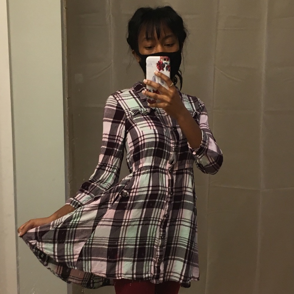 Plaid button up dress